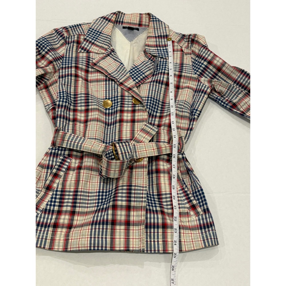Tommy Hilfiger Womens Plaid Belted Blazer Red White Blue Double Breasted Medium - Picture 5 of 6